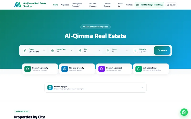 Home page of the property website