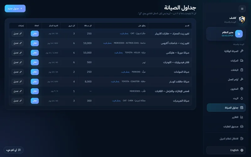 جداول الصيانة